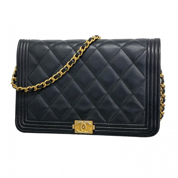 Chanel Shoulder Wallet Boy Chain Bag Caviar Skin Black Women's - Picture 1 of 15